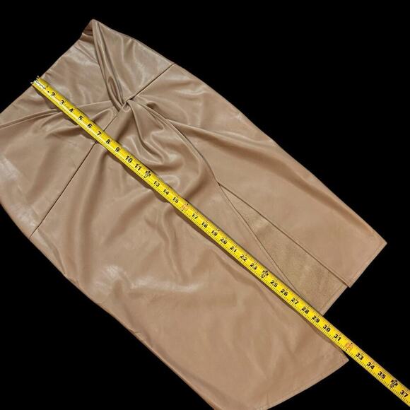 Fab'rik Womens Mocha Mousse Tan Vegan Leather Faux Wrap Bodycon Midi Skirt Large - Picture 6 of 9